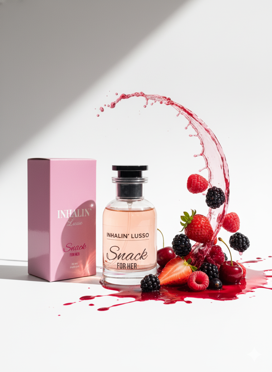 Perfume bottle and packaging with berries on a white background
